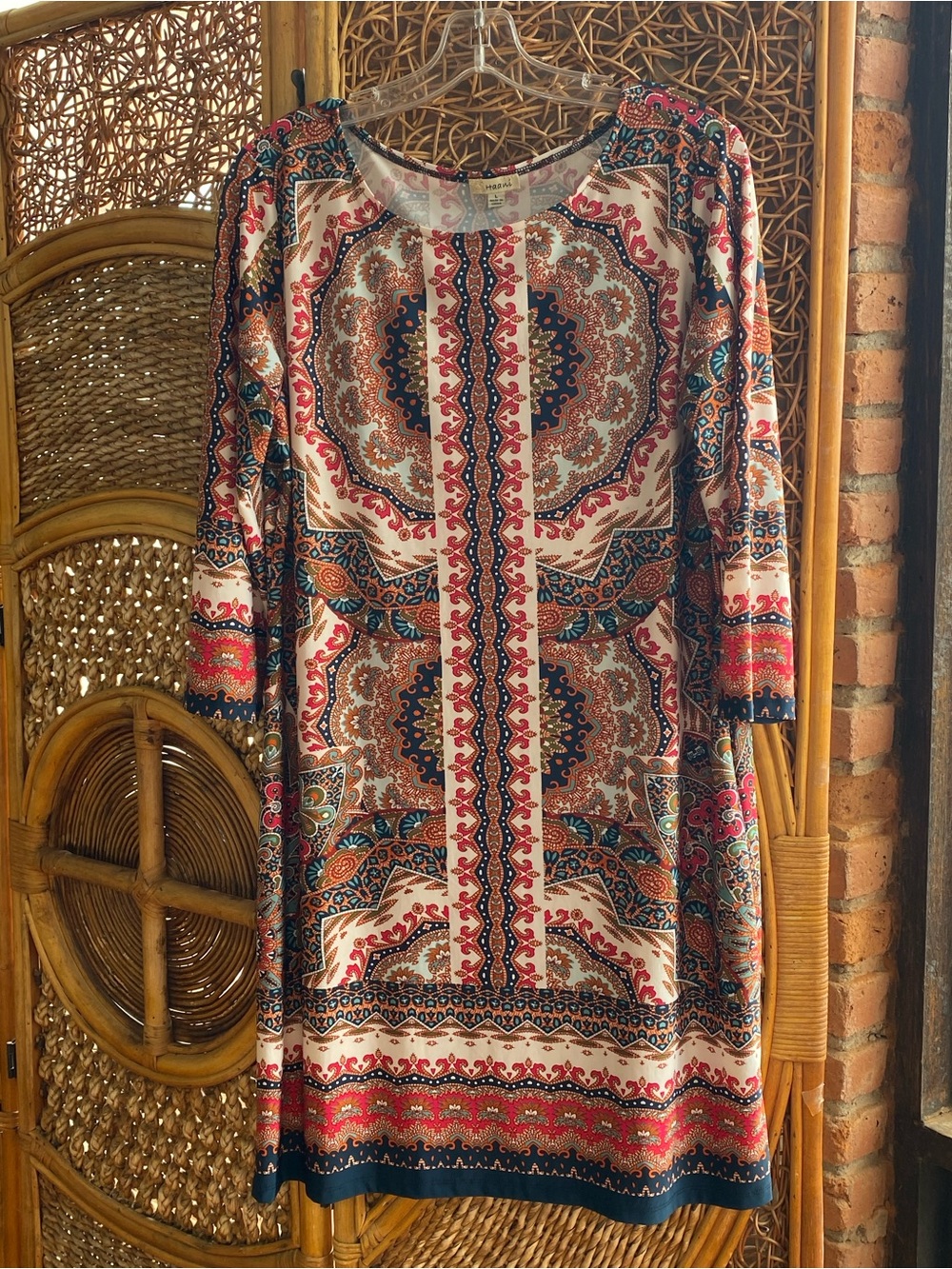 Haani Multicolor Paisley-Print Long Sleeve Dress - Navy & Cream Accents